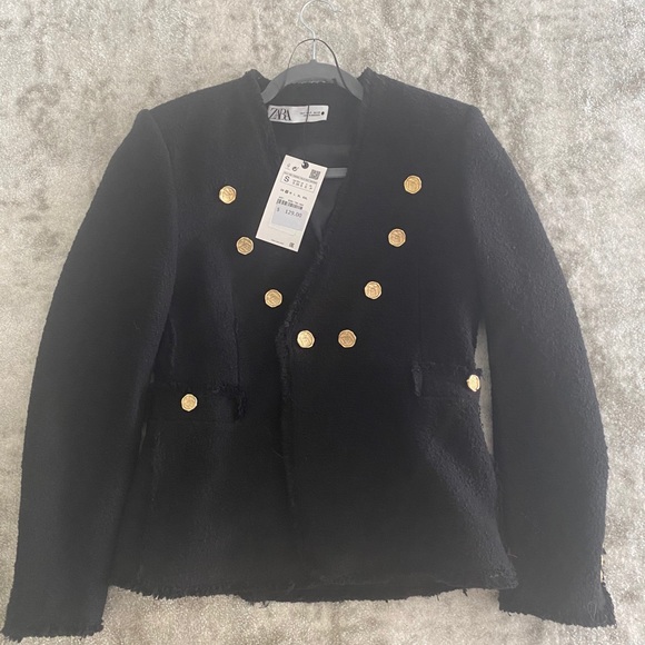 NWT Zara Black Lapelless Jacket with Gold Buttons - Picture 4 of 4
